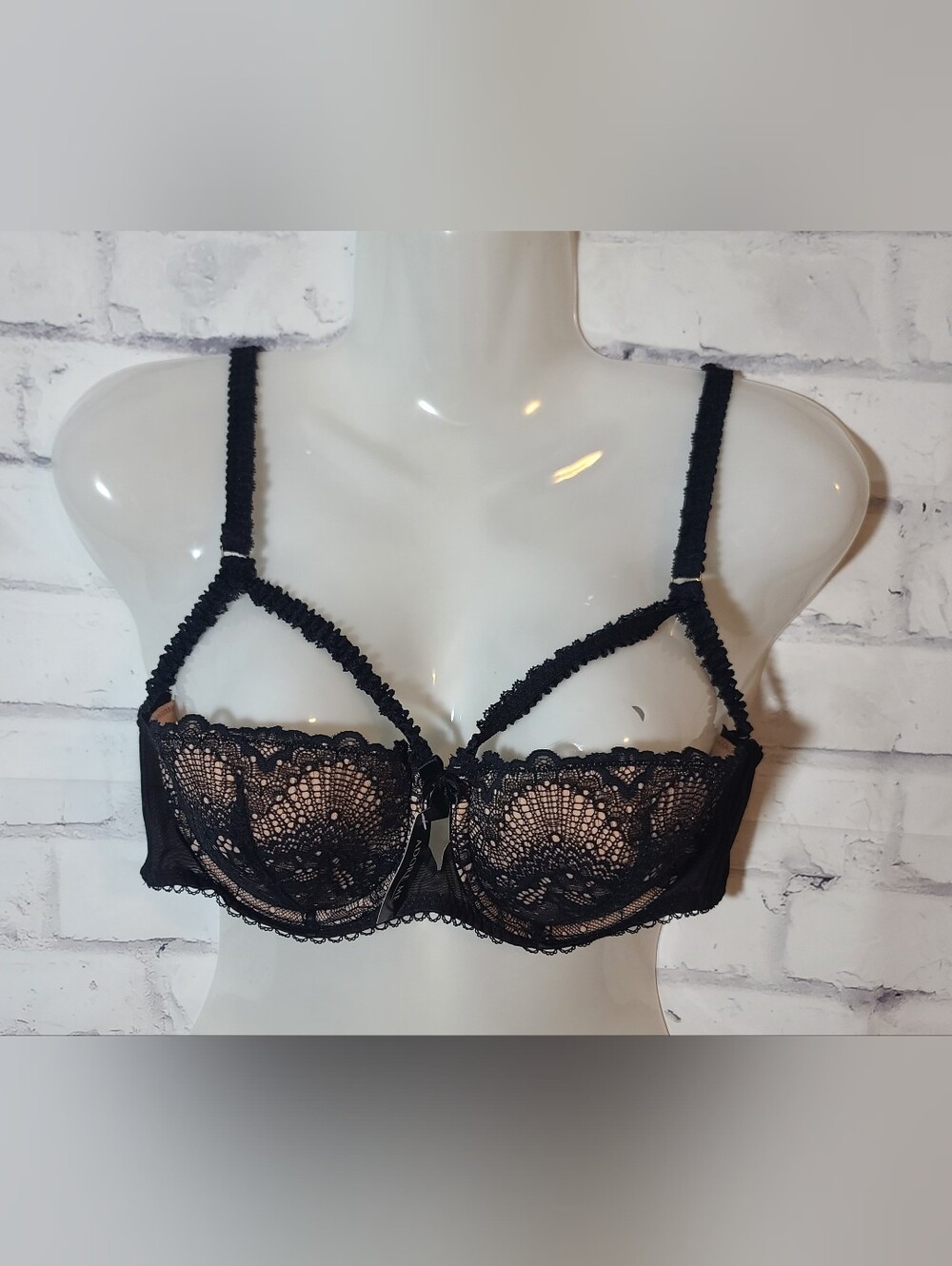 New Adore Me Kimmy Push-up Black Sheer Floral Lace Underwire Balconette Bra 38C
